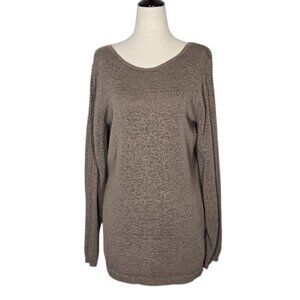RACHEL ZOE Karla Knit Sweater Taupe Brown Open Stitch Back Cotton Blend Sz Large
